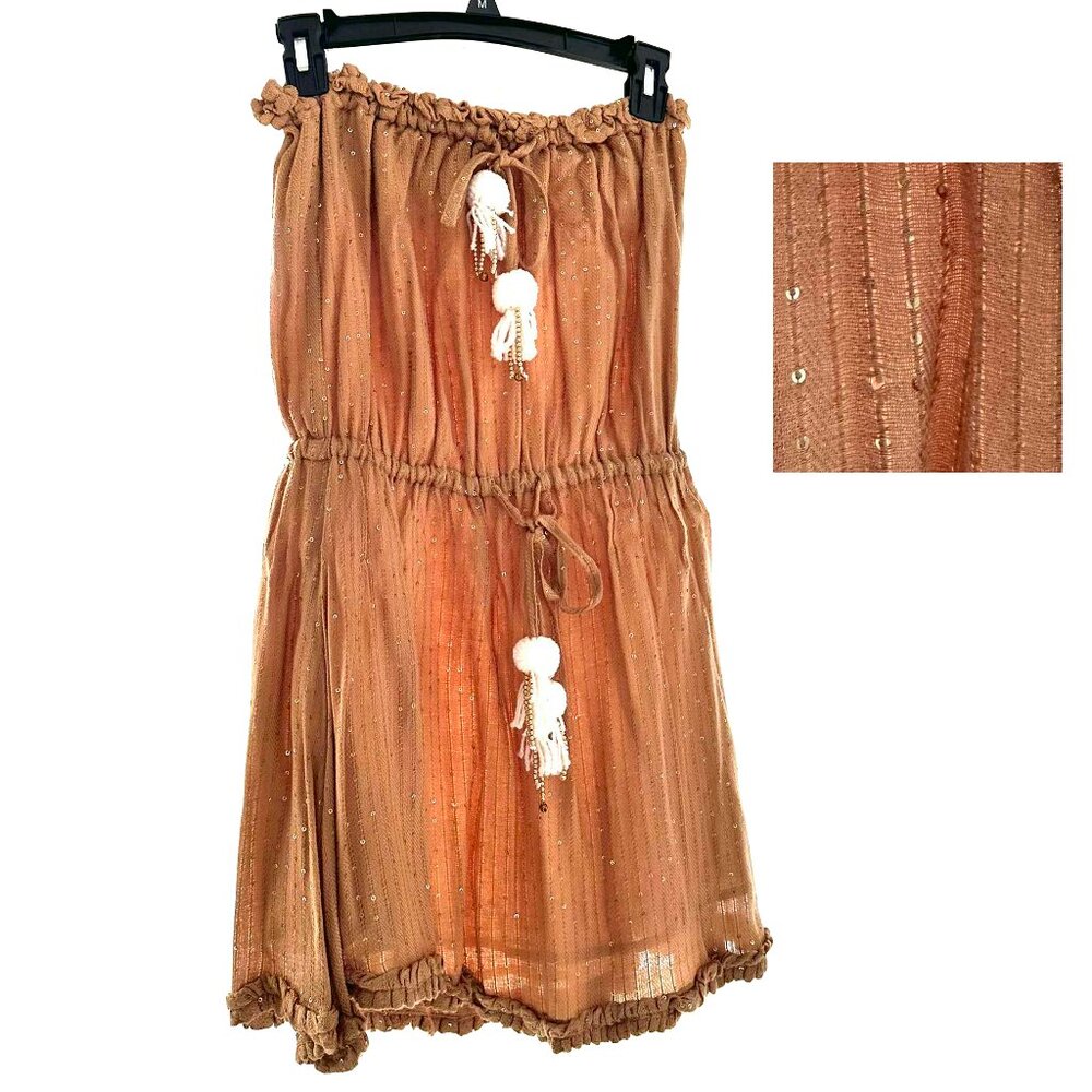 NWoT SUNDRESS x REVOLVE Gold Sequin Strapless Mini Dress XS / S